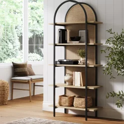 Boho Rattan & Wood Arched Bookshelf