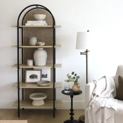 Boho Rattan & Wood Arched Bookshelf