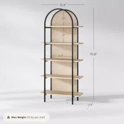 Boho Rattan & Wood Arched Bookshelf