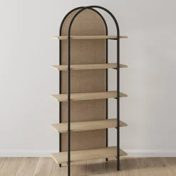 Boho Rattan & Wood Arched Bookshelf