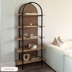 Boho Rattan & Wood Arched Bookshelves (Set of 3)