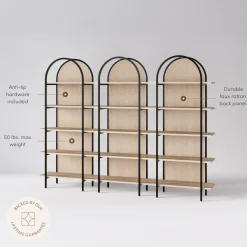 Boho Rattan & Wood Arched Bookshelves (Set of 3)