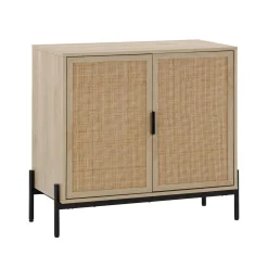 Boho Rattan & Wood Storage Cabinet Light Oak