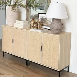 Boho Rattan & Wood Storage Cabinet Light Oak