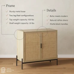 Boho Rattan & Wood Storage Cabinet Light Oak