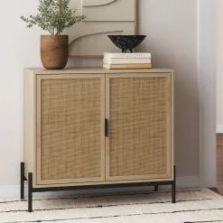 Boho Rattan & Wood Storage Cabinet Light Oak