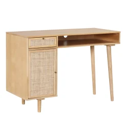 Boho Rattan & Wood Vanity Desk with Storage