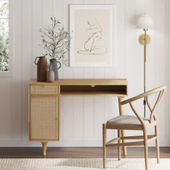 Boho Rattan & Wood Vanity Desk with Storage