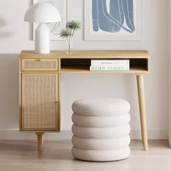 Boho Rattan & Wood Vanity Desk with Storage