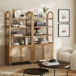 Boho Seagrass Arched Bookshelf Light Brown (Set of 2)