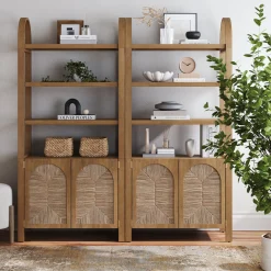 Boho Seagrass Arched Bookshelf Light Brown (Set of 2)