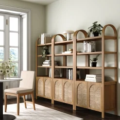 Boho Seagrass Arched Bookshelf Light Brown (Set of 3)