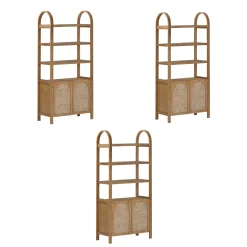 Boho Seagrass Arched Bookshelf Light Brown (Set of 3)