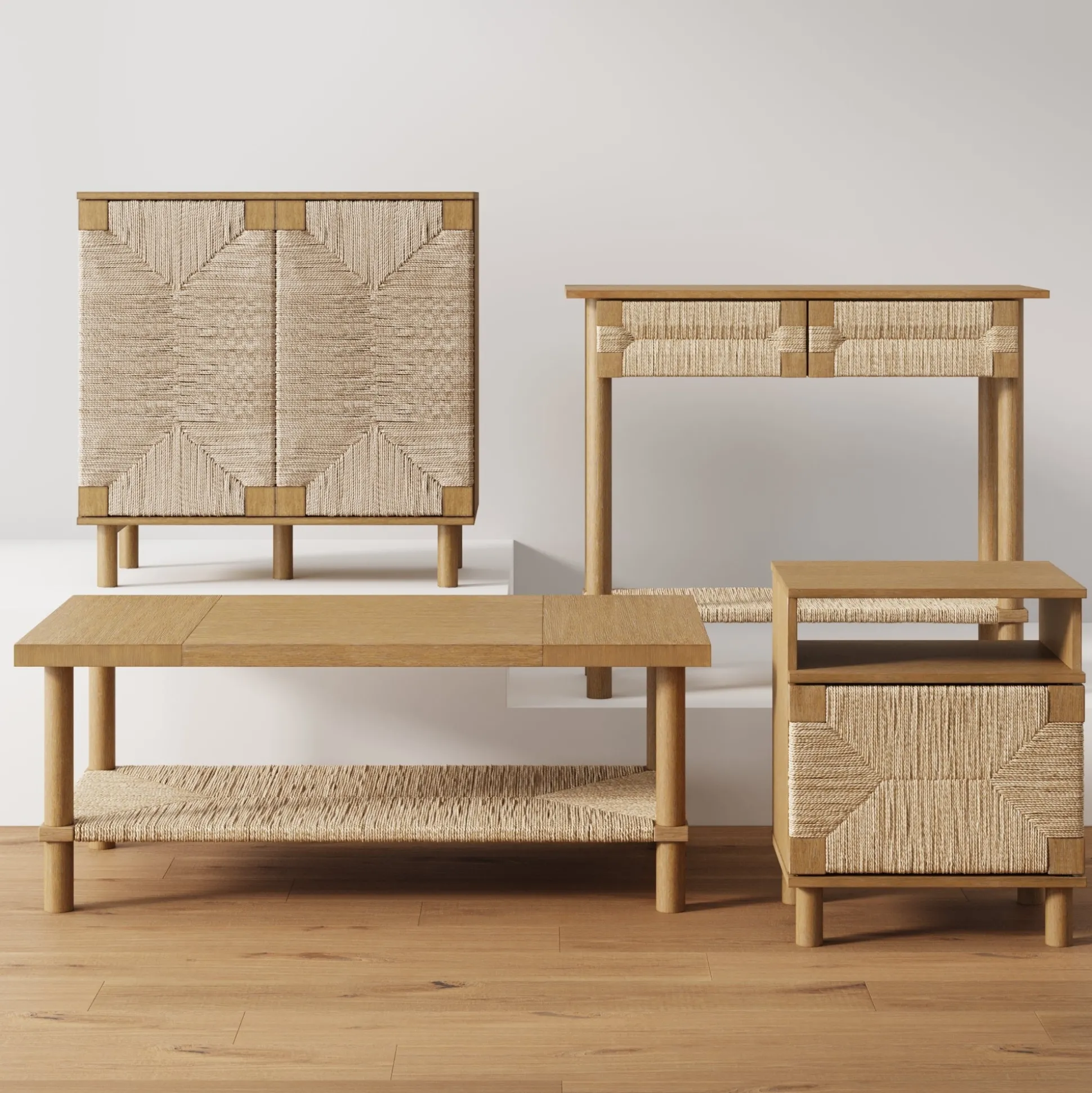 Boho Seagrass Console Tables (Set of 2)