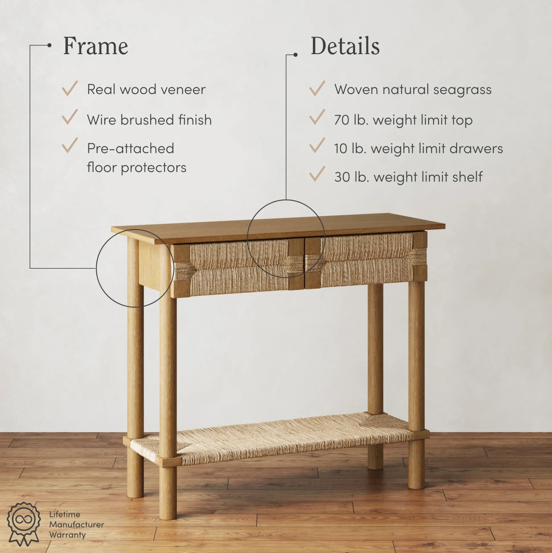Boho Seagrass Console Tables (Set of 2)