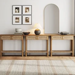 Boho Seagrass Console Tables (Set of 3)