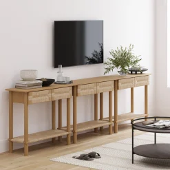 Boho Seagrass Console Tables (Set of 3)