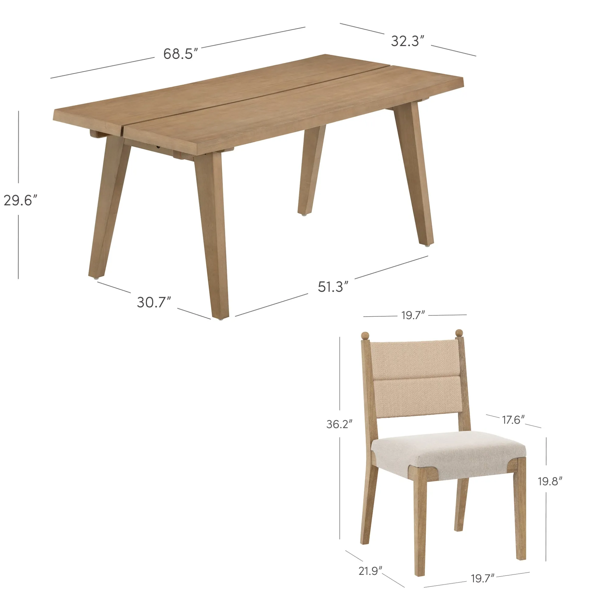 Boho Seagrass Dining Table Set (6 Chairs)