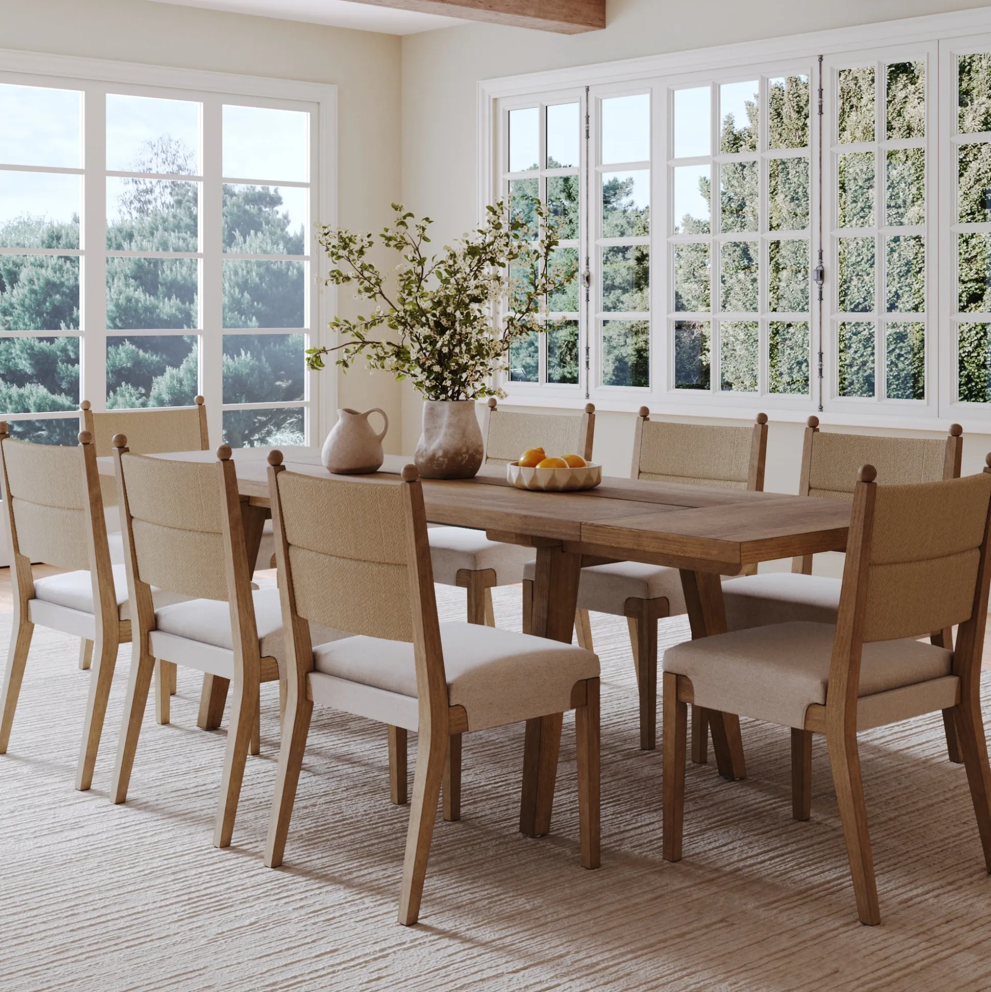 Boho Seagrass Dining Table Set (8 Chairs)