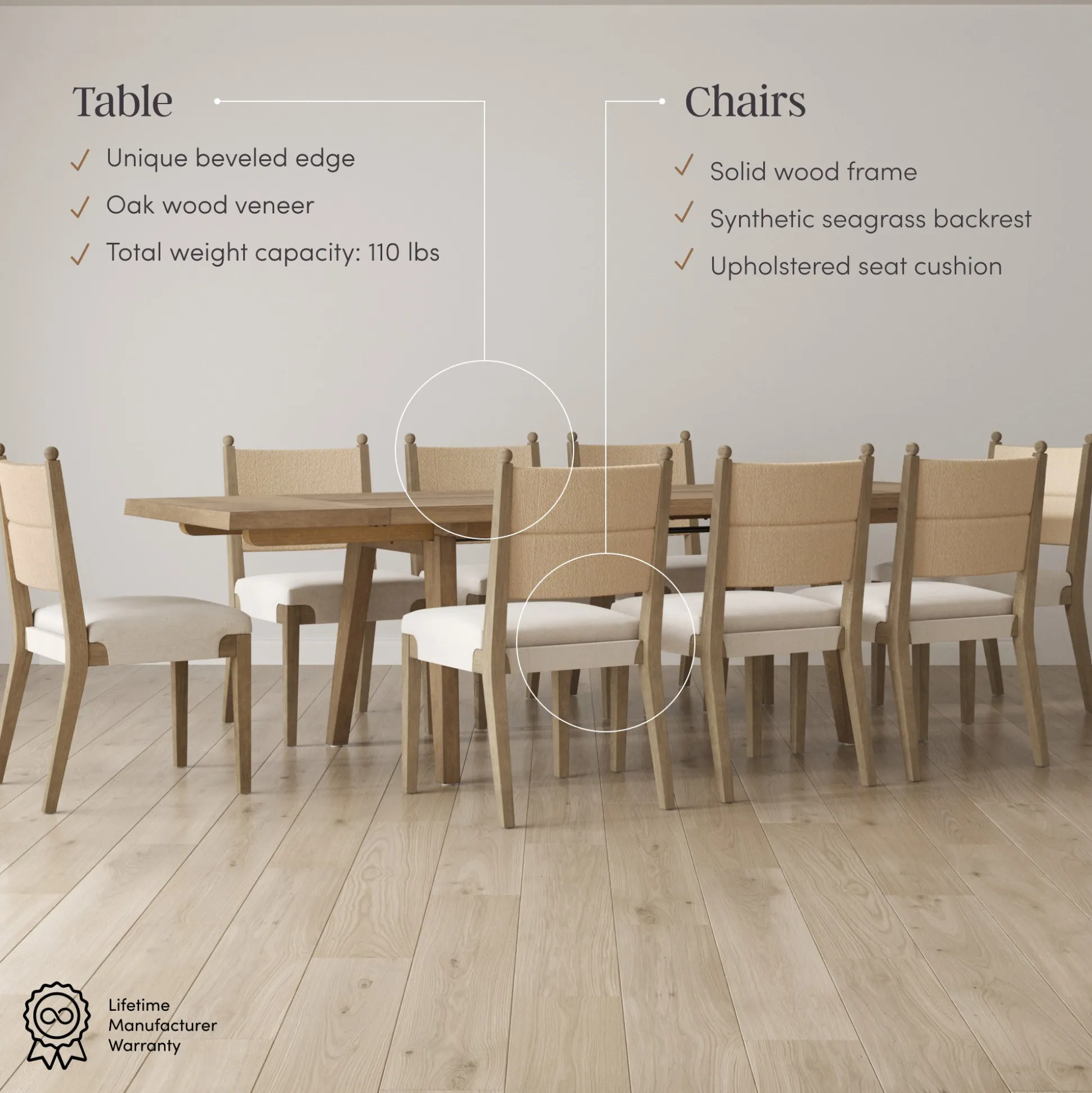 Boho Seagrass Dining Table Set (8 Chairs)