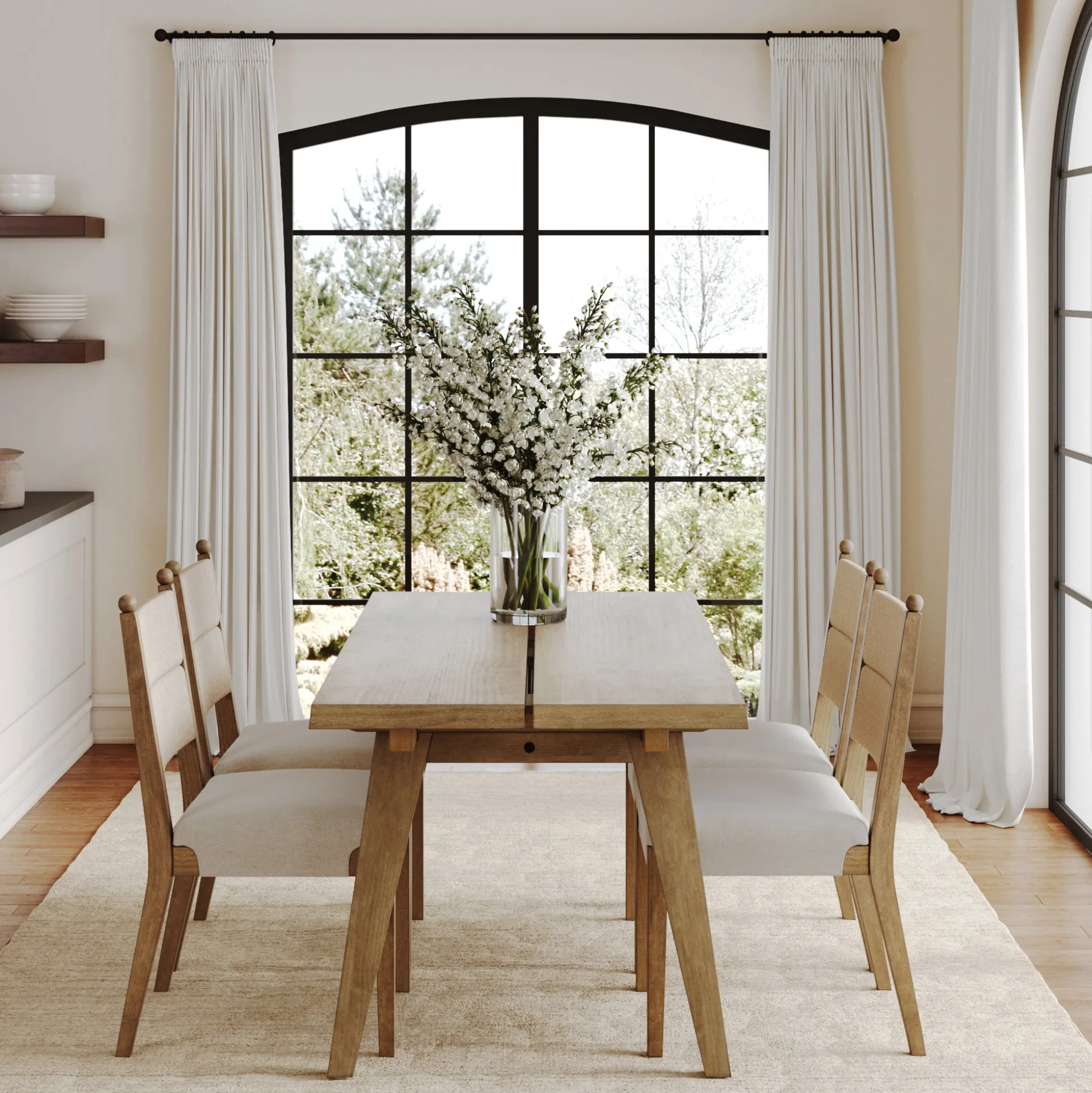 Boho Seagrass Dining Table Set (4 Chairs)