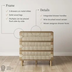 Boho Seagrass 3-Drawer Dresser Light Brown (Set of 2)