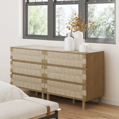 Boho Seagrass 3-Drawer Dresser Light Brown (Set of 2)