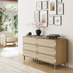 Boho Seagrass 3-Drawer Dresser Light Brown (Set of 2)