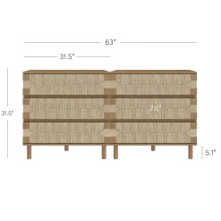 Boho Seagrass 3-Drawer Dresser Light Brown (Set of 2)