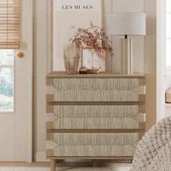 Boho Seagrass 3-Drawer Dresser Light Brown