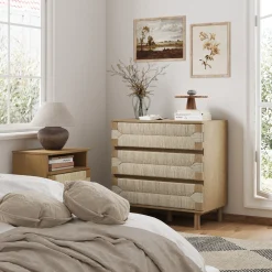 Boho Seagrass 3-Drawer Dresser Light Brown