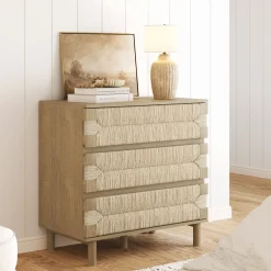 Boho Seagrass 3-Drawer Dresser Light Brown