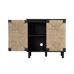 Boho Seagrass Entertainment Center Black (3 Cabinets)