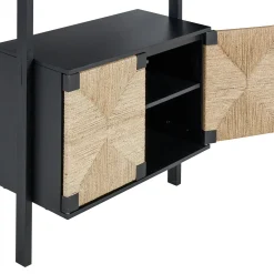 Boho Seagrass Entertainment Center Black (3 Cabinets)