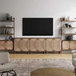 Boho Seagrass Entertainment Center (3 Cabinets)