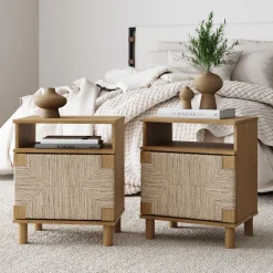 Boho Seagrass Storage Nightstands (Set of 2)