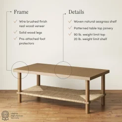 Boho Seagrass & Wood Coffee Table