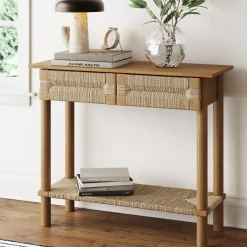 Boho Seagrass & Wood Console Table