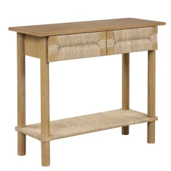 Boho Seagrass & Wood Console Table