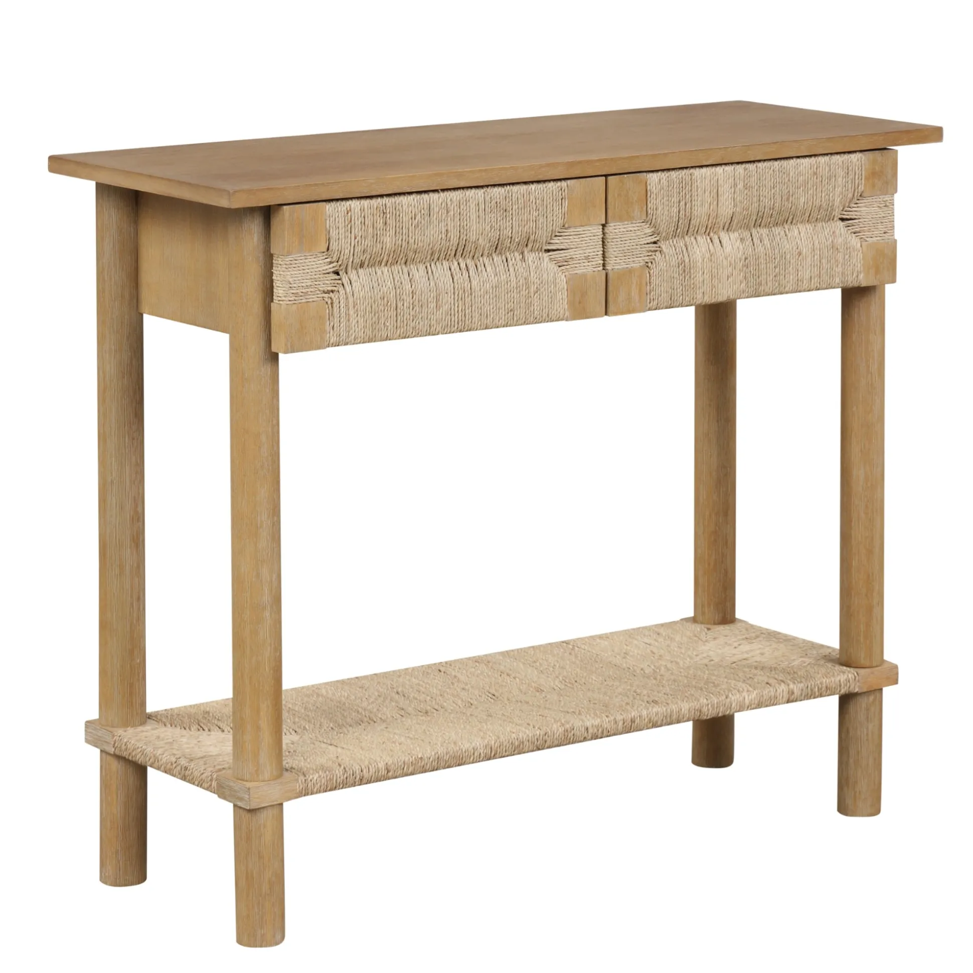 Boho Seagrass & Wood Console Table
