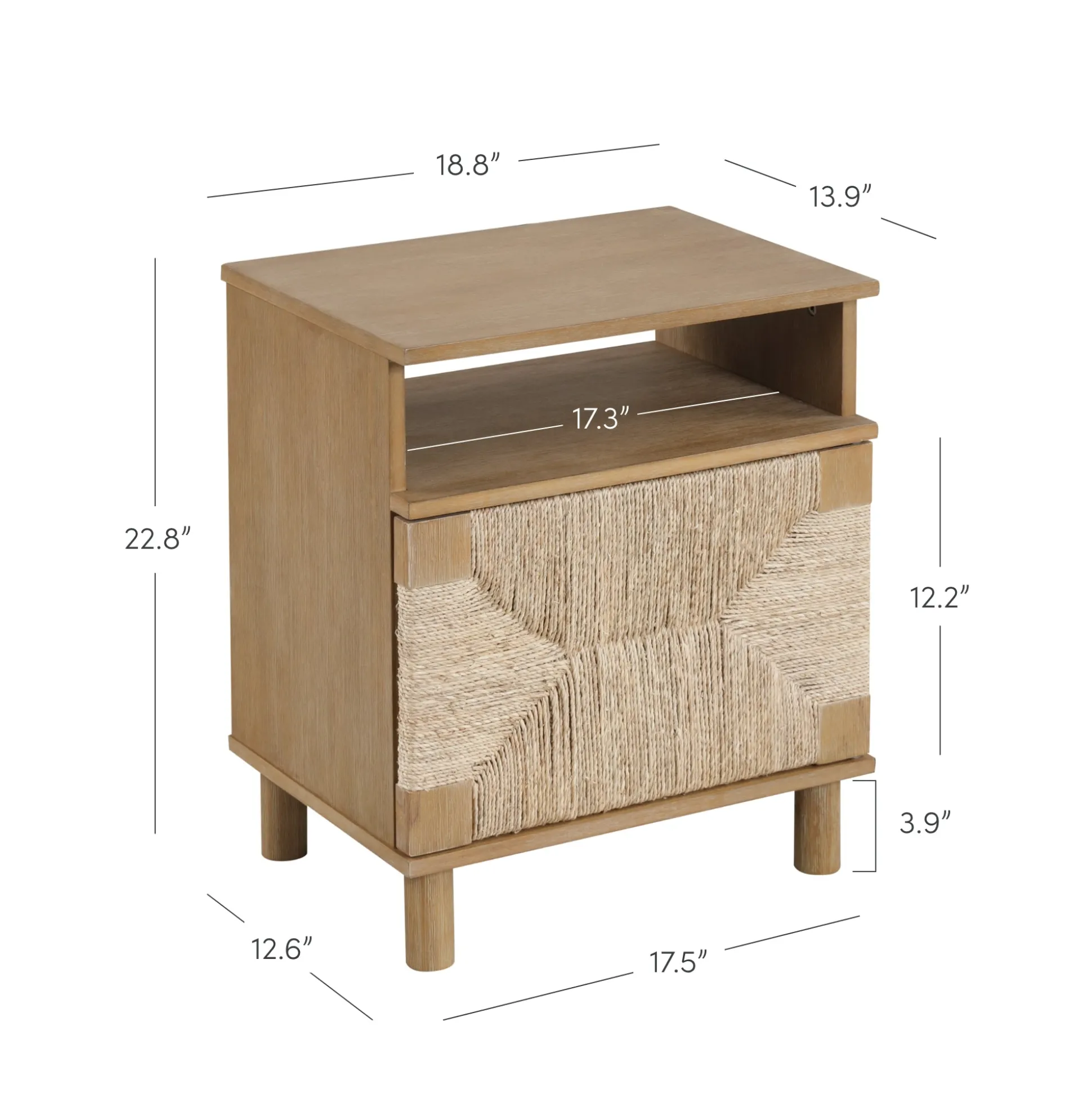Boho Seagrass & Wood Storage Nightstand