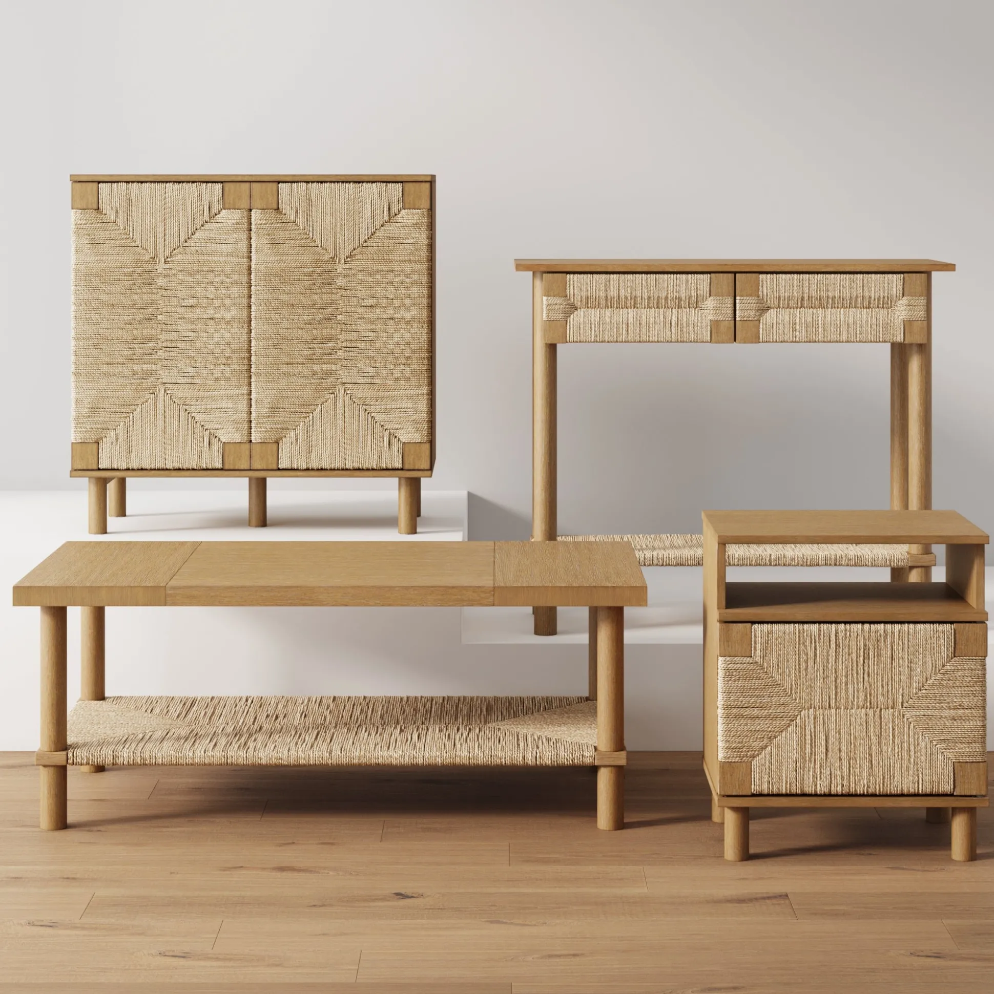 Boho Seagrass & Wood Storage Nightstand