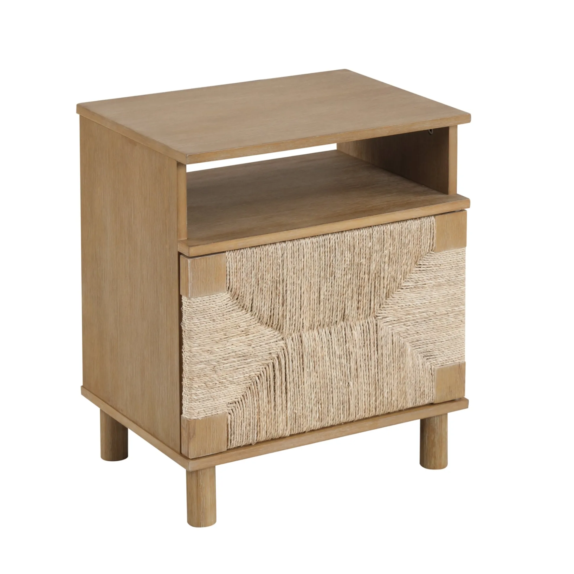 Boho Seagrass & Wood Storage Nightstand