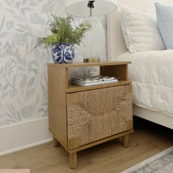 Boho Seagrass & Wood Storage Nightstand