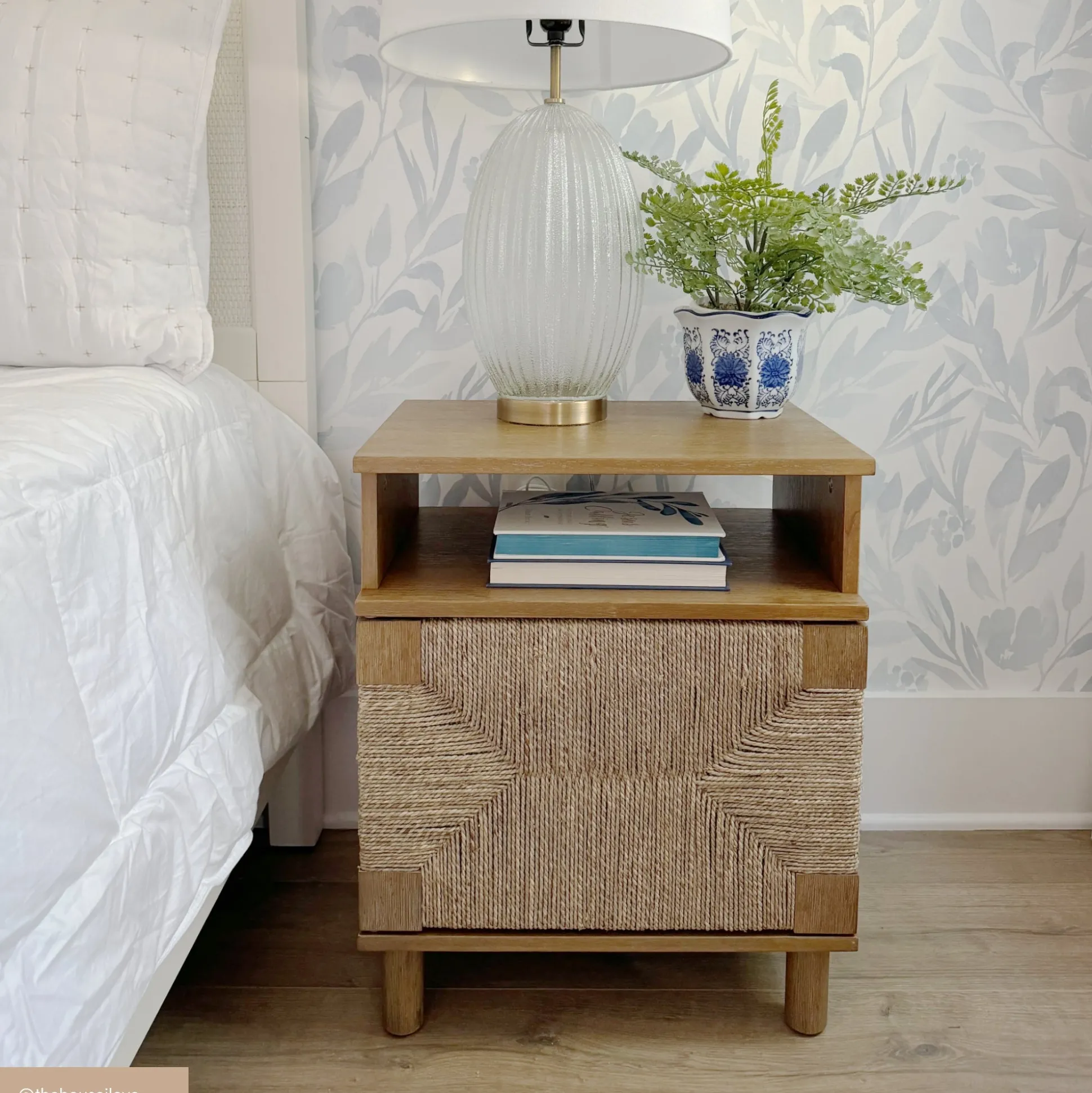 Boho Seagrass & Wood Storage Nightstand