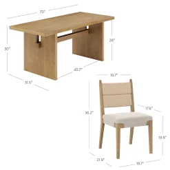 Boho Solid Wood Dining Set Light Brown (6 Chairs)