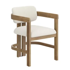 Boucle Barrel Dining Chair w/ Curved Back and Arm Light Brown