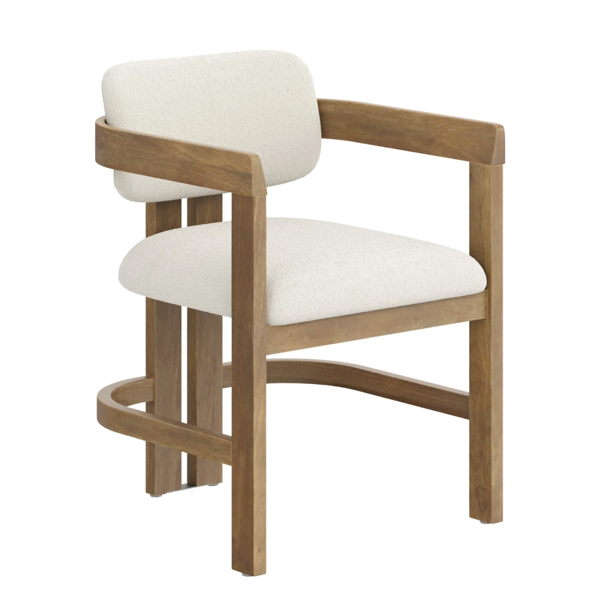 Boucle Barrel Dining Chair w/ Curved Back and Arm Light Brown