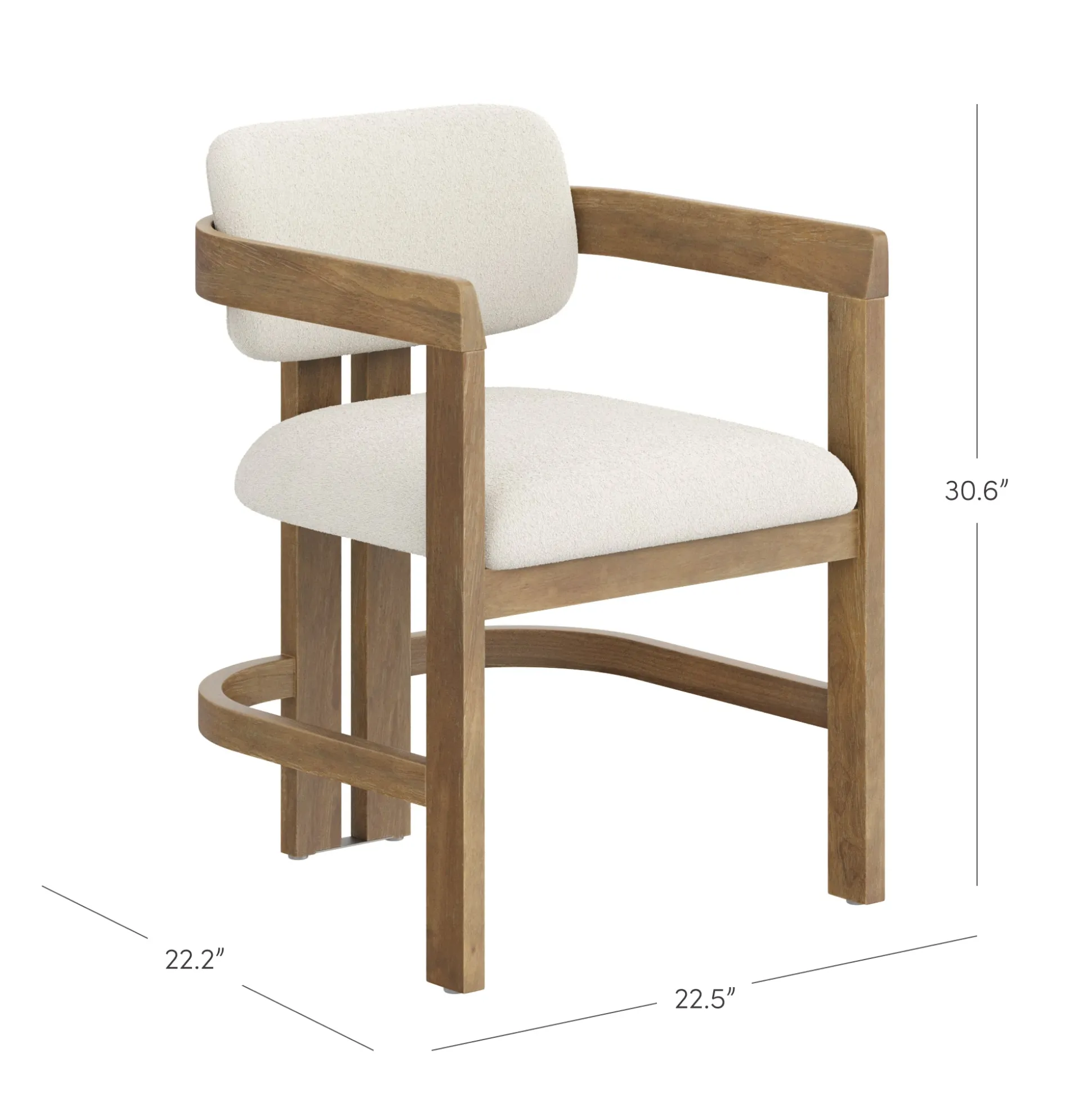 Boucle Barrel Dining Chair w/ Curved Back and Arm Light Brown