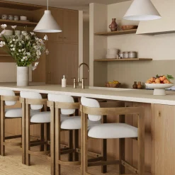 Boucle Bar Stool with Barrel Back and Arm Light Brown (Set of 4)